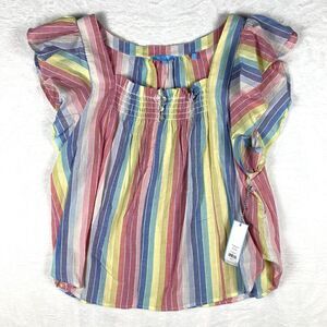 Draper James Womens XXL Multi Smocked Square Neck Top Shirt Preppy Coastal NWT